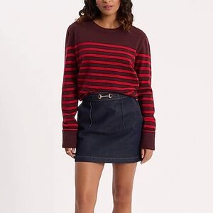 NWT Express Oversized Striped Crew Neck Sweater, Color: Wine, Size: XS